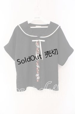 画像1: axes femme / 扇子×紅葉刺繍セーラーブラウス F クロ O-25-10-30-065-AX-BL-IG-OS