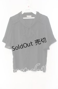 axes femme / レース使いリボンブラウス  クロ O-25-10-30-067-AX-BL-IG-OS