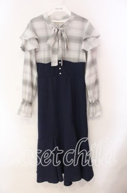 画像1: axes femme / ボウタイドッキングワンピース  ネイビー O-25-10-30-070-AX-OP-IG-OS