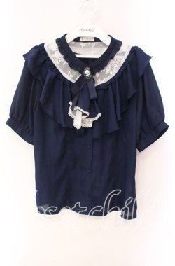 画像1: axes femme / ジャボ付きシフォンブラウス  ネイビー O-25-10-30-072-AX-BL-IG-OS