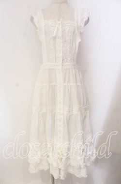 画像1: PINK HOUSE / フランス製レース使いエプロンドレス  シロ O-25-10-30-008-LO-OP-OW-OS