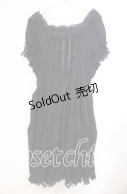 画像1: metamorphose / シャーリングハイウエストワンピース (綿混ラッセルレース)【お直しあり】  クロ O-25-10-31-035-ME-OP-IG-OS