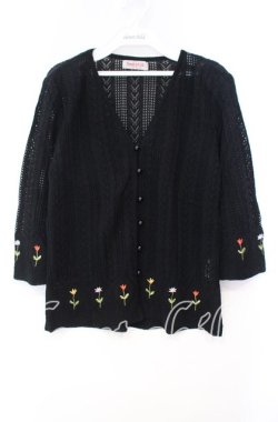 画像1: TOMATSU / フラワー刺繍透かしカーディガン  クロ O-25-10-31-043-LO-TO-IG-OS