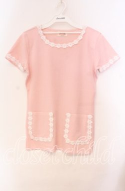 画像1: TOMATSU / フェザーフラワーニット  ピンク O-25-10-31-048-LO-TO-IG-OS