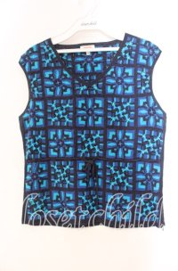 TOMATSU / パッチワークサマーベスト 38 ブルー O-25-10-31-060-LO-TO-IG-ZT458