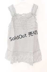 PINK HOUSE / ギンガムチェックフリルノースリーブブラウス  クロ O-25-10-31-064-LO-BL-IG-OS