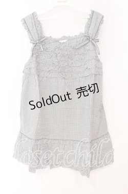 画像1: PINK HOUSE / ギンガムチェックフリルノースリーブブラウス  クロ O-25-10-31-064-LO-BL-IG-OS