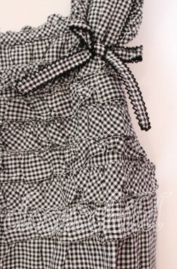 画像2: PINK HOUSE / ギンガムチェックフリルノースリーブブラウス  クロ O-25-10-31-064-LO-BL-IG-OS