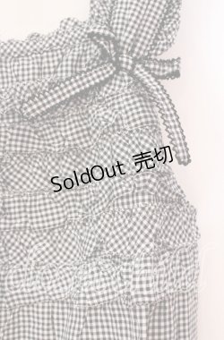 画像2: PINK HOUSE / ギンガムチェックフリルノースリーブブラウス  クロ O-25-10-31-064-LO-BL-IG-OS