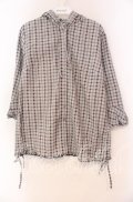 PINK HOUSE / チェックフードブラウス L サックス O-25-10-31-069-LO-BL-IG-OS