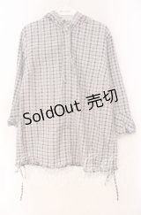 PINK HOUSE / チェックフードブラウス L サックス O-25-10-31-069-LO-BL-IG-ZI