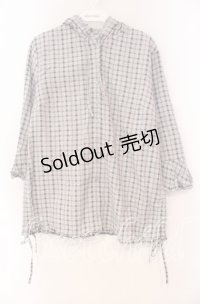 PINK HOUSE / チェックフードブラウス L サックス O-25-10-31-069-LO-BL-IG-ZI