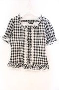 PINK HOUSE / レースアップギンガムパフブラウス  クロ O-25-10-31-080-LO-BL-IG-OS