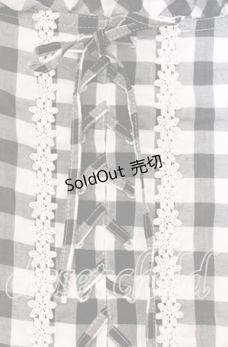 画像2: PINK HOUSE / レースアップギンガムパフブラウス  クロ O-25-10-31-080-LO-BL-IG-OS (2)