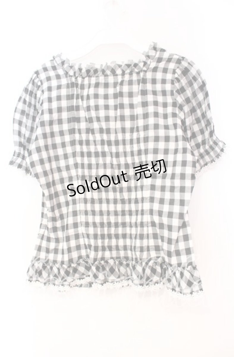 画像3: PINK HOUSE / レースアップギンガムパフブラウス  クロ O-25-10-31-080-LO-BL-IG-OS (3)