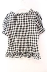 画像3: PINK HOUSE / レースアップギンガムパフブラウス  クロ O-25-10-31-080-LO-BL-IG-OS (3)