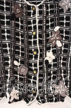 画像2: TOMATSU / フラワーモチーフチェックカーディガン  クロ O-25-10-31-084-LO-TO-IG-OS