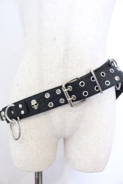 画像1: SEX POT ReVeNGe / スカルスタッズベルト  ブラック×シルバー O-25-10-31-2043-SP-ZA-IG-OS