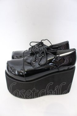 画像2: DearMyLove / 11cm厚底レースアップおでこパンプス 25.5cm ブラックエナメル O-25-10-31-2074-EL-SH-OW-OS