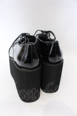 画像6: DearMyLove / 11cm厚底レースアップおでこパンプス 25.5cm ブラックエナメル O-25-10-31-2074-EL-SH-OW-OS