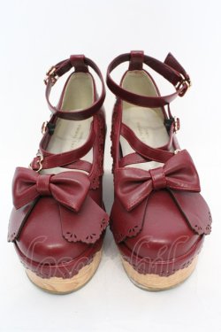 画像2: axes femme kawaii / スカラップ木底風シューズ M アカ O-25-10-31-2005-AX-SH-OW-OS