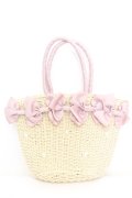 axes femme POETIQUE / リボン雑材風バッグ 23×20×13cm ナチュラル×ピンク O-25-10-31-2002-AX-BG-IG-OS