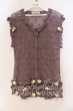 画像1: WONDERFUL WORLD / フラワーモチーフ鍵編みベスト  パープル O-25-10-31-012-LO-TO-IG-OS