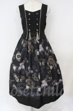 画像1: axes femme / レトロクロック柄ジャンスカ  クロ O-25-10-31-3033-AX-OP-IG-OS