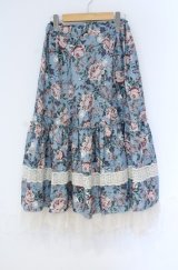 axes femme / ホーリーローズ柄フリルスカート  ミント O-25-10-31-3050-AX-SK-IG-OS