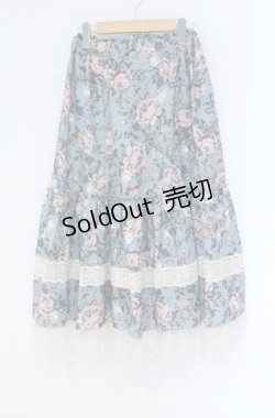 画像1: axes femme / ホーリーローズ柄フリルスカート  ミント O-25-10-31-3050-AX-SK-IG-OS