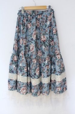 画像3: axes femme / ホーリーローズ柄フリルスカート  ミント O-25-10-31-3050-AX-SK-IG-OS