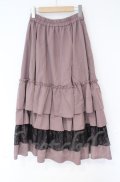 axes femme / レース使いティアードスカート  ピンク×クロ O-25-10-31-3052-AX-SK-IG-OS