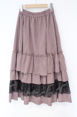 画像1: axes femme / レース使いティアードスカート  ピンク×クロ O-25-10-31-3052-AX-SK-IG-OS