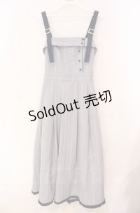 axes femme / バックリボンストライプジャンパースカート  ブルー O-25-10-31-3007-AX-OP-IG-OS