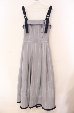 画像1: axes femme / バックリボンストライプジャンパースカート  ブルー O-25-10-31-3007-AX-OP-IG-OS
