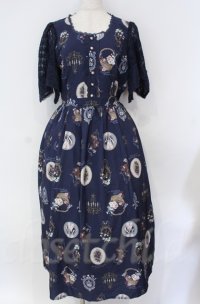 axes femme / アンティークフルーツ柄ワンピース  ネイビー O-25-10-31-3011-AX-OP-IG-ZT1212G