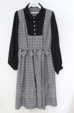 画像1: axes femme / チェックリボンドッキングワンピース  クロ×グレー O-25-10-31-3028-AX-OP-IG-OS