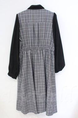 画像3: axes femme / チェックリボンドッキングワンピース  クロ×グレー O-25-10-31-3028-AX-OP-IG-OS