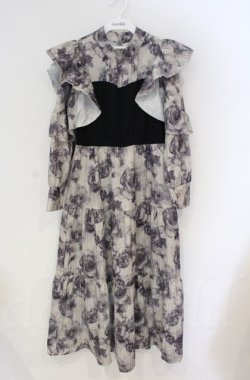 画像1: axes femme / グラデーションローズ柄ワンピース  クロ O-25-10-31-3032-AX-OP-IG-OS