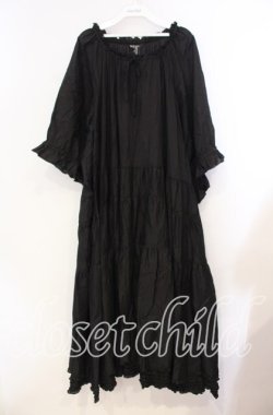 画像1: PINK HOUSE / ロゴ刺繍ピコフリルティアードワンピース【お直しあり】  クロ O-25-10-31-017-LO-OP-IG-OS