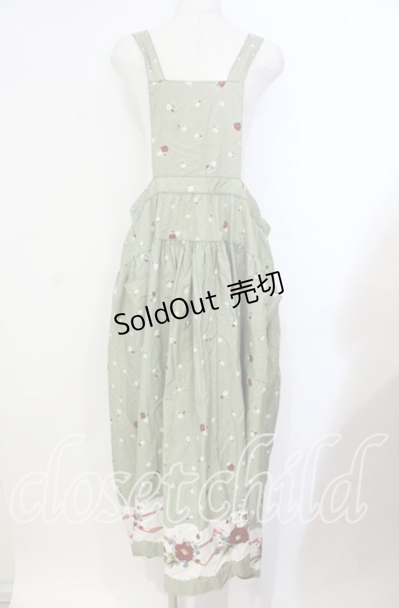 画像1: 【SALE】WONDERFUL WORLD / マーガレット柄エプロン【お直しあり】  グリーン O-25-10-31-026-LO-OP-IG-ZT086 (1)