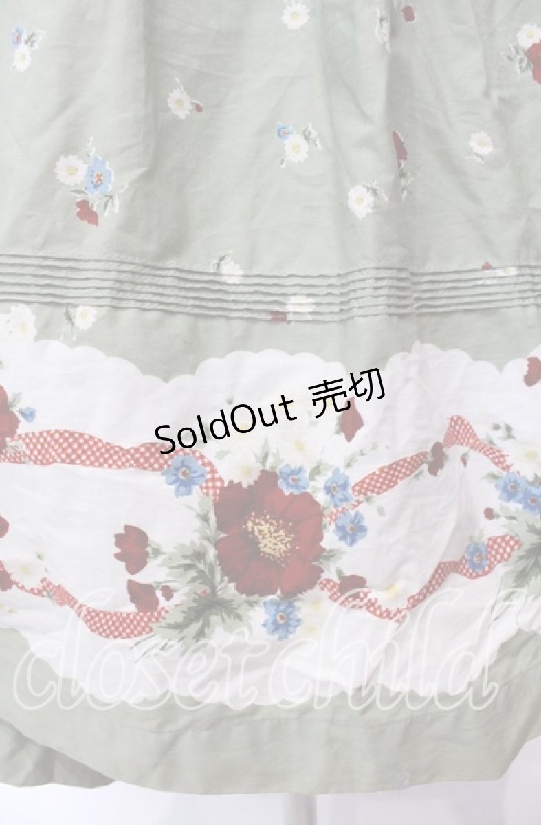 画像2: 【SALE】WONDERFUL WORLD / マーガレット柄エプロン【お直しあり】  グリーン O-25-10-31-026-LO-OP-IG-ZT086 (2)