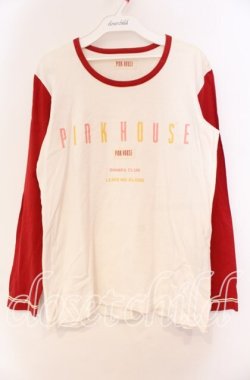 画像1: PINK HOUSE / プリントラグランカットソー  ホワイト×アカ O-25-10-31-027-LO-TO-IG-OS