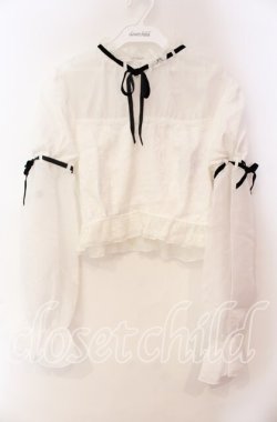 画像1: Bobon21 / ジャガード切り替えパフスリブラウス L シロ O-25-11-03-028-EL-BL-OW-OS