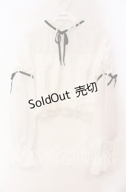 画像1: Bobon21 / ジャガード切り替えパフスリブラウス L シロ O-25-11-03-028-EL-BL-OW-OS