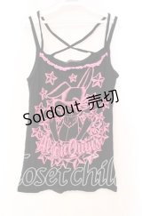 ALGONQUINS / うさぎプリントクロスキャミソール  ブラック×ピンク O-25-11-03-055-AL-TO-IG-OS