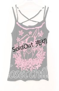 ALGONQUINS / うさぎプリントクロスキャミソール  ブラック×ピンク O-25-11-03-055-AL-TO-IG-OS