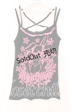 画像1: ALGONQUINS / うさぎプリントクロスキャミソール  ブラック×ピンク O-25-11-03-055-AL-TO-IG-OS