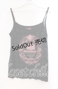 H jelly / カメオプリントキャミソール  ブラック×ピンク O-25-11-03-056-HN-TO-IG-OS