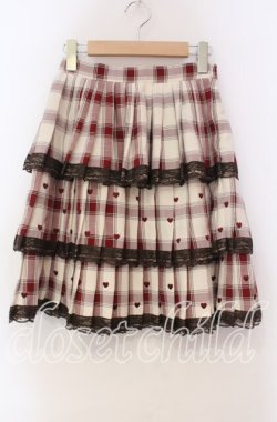 画像1: mille fille close by LODISPOTTO / ショコラハートチェックスカート S ベージュ×アカ O-25-11-03-080-LO-SK-OW-OS